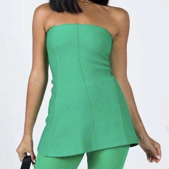 Lioness Tops - LIONESS Anderson Knit Green Pleated Strapless Top, Size S